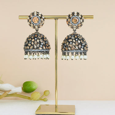 Bronze Pearl Hanging Jhumki Earrings Zayn Luxury Jewellery